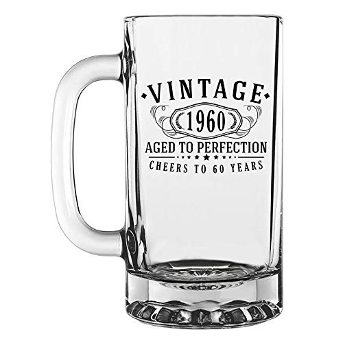 Vintage 1960 Printed 16oz Glass Beer Mug | 60th Birthday Aged to Perfection | 60 years old gifts