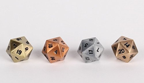 4 Pack of Legendary Metal D20 Dice - Legendary Copper, Gold, Bronze, and Silver 20 Sided Dice