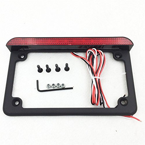 HTT Motorcycle Black 7" x 4" Flat License Plate Frame Bracket Tag Holder w/ 6" LED Bar For Universal Honda/Suzuki/Yamaha/Kawasaki/Harley
