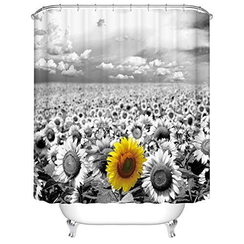 Fangkun Yellow Sunflowers Field Shower Curtain - Waterproof Polyester Fabric Art Bath Curtains Decor Set - 12PCS Shower Hooks - 72 x 72 inches