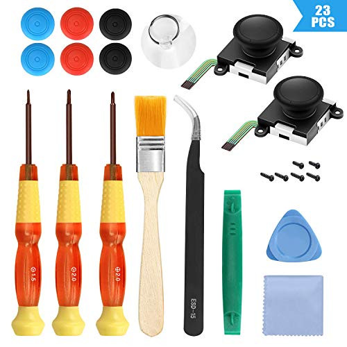 Nintendo Switch Joycon Joystick Replacement - 6amLifestyle 2 Pack 3D Joycon Analog Stick Thumb Sticks + Professional Repair Tool Kit (23 Pieces) Compatible with Left & Right Nintendo Switch Joy Cons