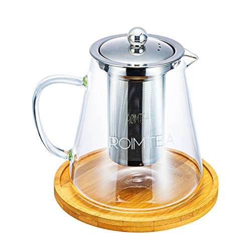 Glass Teapot with Stainless Steel Removable Infuser for Loose Leaf Tea, Tea Maker Brewer, Bonus Tea Kettle & Infuser Coaster, Microwave & Stovetop Safe, Gift Box, 950ml/32oz