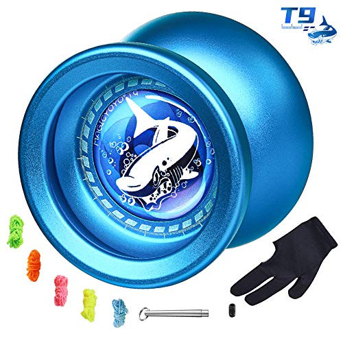 MAGICYOYO Responsive Yoyo T9 Shark-Blue, Professional Alloy Yo Yo for Kids Beginner + Replacement Unresponsive Yoyo Bearing + Removal Bearing Tool + Glove + 5 Yoyo Strings
