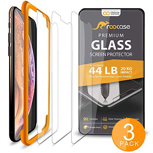 rooCASE 3-Pack Screen Protector for iPhone 11 Pro / iPhone XS / X, Reinforced Tempered Glass Screen Protector with Alignment Frame for iPhone 11 Pro / iPhone XS / X [Case Friendly]