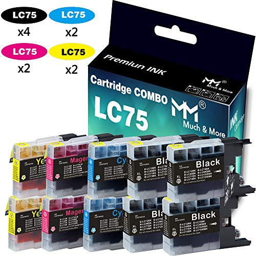 10-Pack High Yield Compatible Ink Cartridge Replacement for Brother LC-75 LC75BK LC75C LC75M LC75Y (4 Black, 2 Cyan, 2 Magenta, 2 Yellow), Sold by MuchMore 10-Pack High Yield Compatible Ink Cartridge Replacement for Brother LC-75 LC75BK LC75C LC75M LC75Y (4 Black, 2 Cyan, 2 Magenta, 2 Yellow), Sold by MuchMore