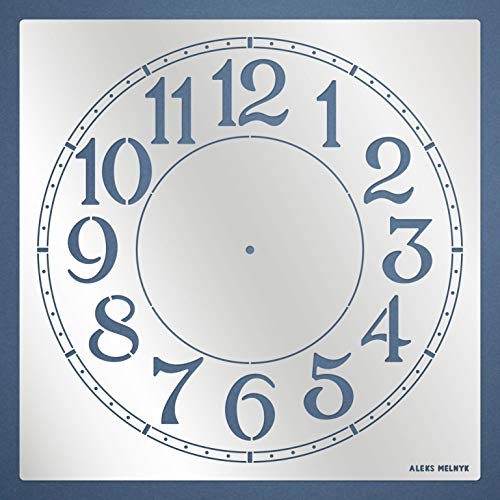 Aleks Melnyk #96 Big French Numeral Clock face Wall Stencil/Farmhouse Clock Template/Large Metal Stencil for Wood Burning, Crafts, DIY, Engraving, Paint and Home Decor (12" Diameter)