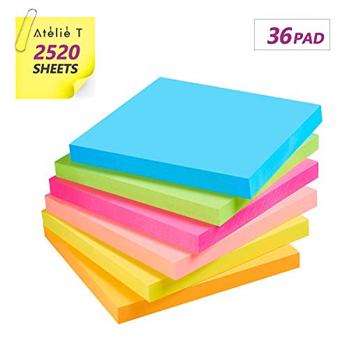 Sticky Notes 3x3, 36 Pack Post it notes, Pastel sticky notes, Post Bright Stickies Colorful Super Sticking Power Memo Pads for Study, Works, 70 Sheets/Pad