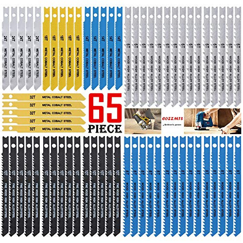 65PCS U-Shank Jig Saw Blades Set for Wood Plastic Metal Cutting, Replace 90% Hot Models Such as Bosch DEWALT SKIL Black and Decker Jigsaw Blades U Shank 6T 8T 10T 14T 18T 24T 32T with Blister Packs