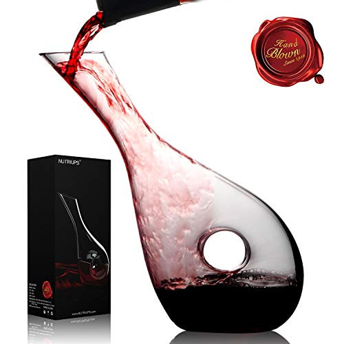 NUTRIUPS Wine Decanter Hand Blown Lead-Free Crystal Red Wine Carafe Classic Pierced Designed Wine Decanter Aerator Crystal Wine Decanter Luxury Wine Accessory for Gift