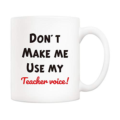 5Aup Christmas Gifts Funny Teachers Day Coffee Mug for Teacher, Don't Make Me Use My Teacher Voice Novelty Ceramic Cups 11Oz, Unique Birthday and Holiday Gifts