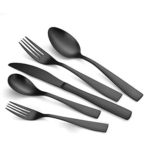 Ferfil Flatware Set, 20-Piece Silverware Sets, Stainless Steel Cutlery Set Service for 4 Person, Include Knife/Fork/Spoon, Mirror Polished, Dishwasher Safe (Black plating, 20) Ferfil Flatware Set, 20-Piece Silverware Sets, Stainless Steel Cutlery Set Service for 4 Person, Include Knife/Fork/Spoon, Mirror Polished, Dishwasher Safe (Black plating, 20)