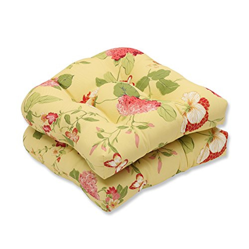 Pillow Perfect Outdoor/Indoor Risa Lemonade Tufted Seat Cushions (Round Back), 19" x 19", Gold, 2 Pack