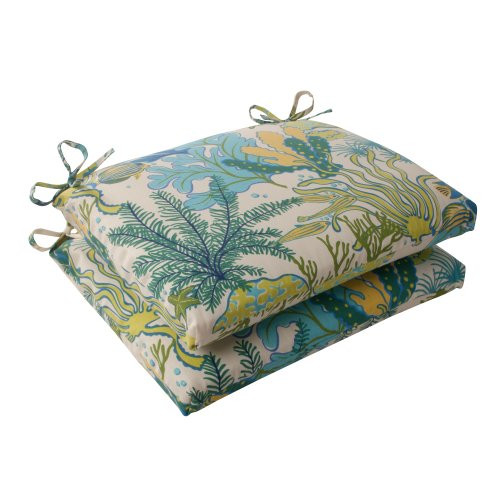 Pillow Perfect Outdoor/Indoor Splish Splash Marina Square Corner Seat Cushions, 18.5 in. L X 16 in. W X 3 in. D, Multicolored, 2 Pack