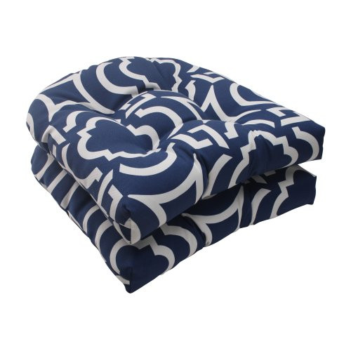 Pillow Perfect Outdoor/Indoor Carmody Navy Tufted Seat Cushions (Round Back), 19" x 19", 2 Pack
