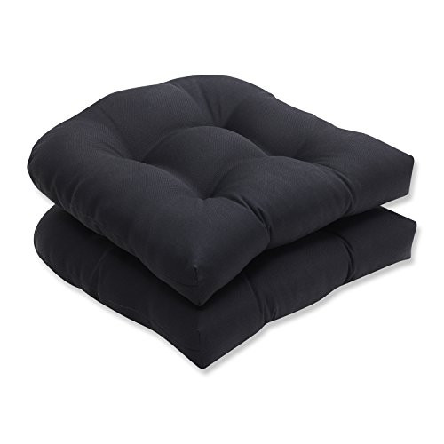 Pillow Perfect Outdoor/Indoor Fresco Tufted Seat Cushions (Round Back), 19" x 19", Black, 2 Pack