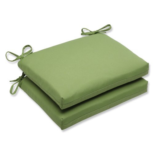 Pillow Perfect Outdoor/Indoor Sunbrella Canvas Gingko Square Corner Seat Cushions, 18.5 in. L X 16 in. W X 3 in. D, Green, 2 Pack
