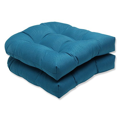 Pillow Perfect Indoor/Outdoor Wicker Seat Cushion (Set of 2) with Sunbrella Spectrum Peacock Fabric, 19 in. L X 19 in. W X 5 in. D,Blue