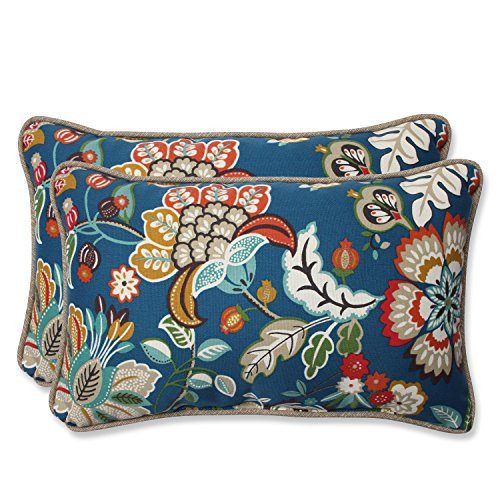 Pillow Perfect 563008 Outdoor/Indoor Telfair Peacock Lumbar Pillows, 11.5" x 18.5", Blue
