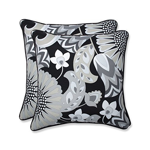 Pillow Perfect Outdoor/Indoor Sophia Graphite Throw Pillows, 18.5" x 18.5", Black, 2 Pack