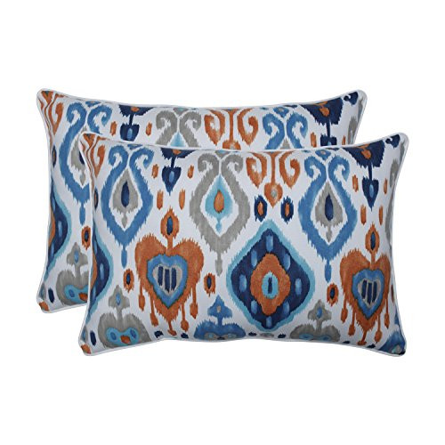 Pillow Perfect Outdoor/Indoor Paso Azure Oversized Lumbar Pillows, 24.5" x 16.5", Blue, 2 Pack