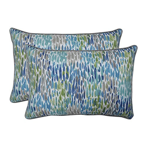 Pillow Perfect Outdoor | Indoor Make It Rain Cerulean Over-sized Rectangular Throw Pillow (Set of 2), Blue