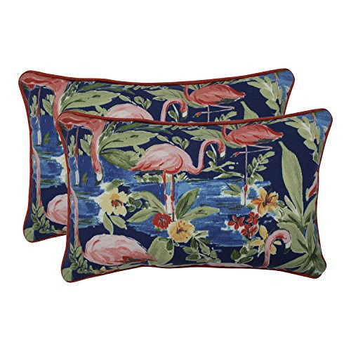 Pillow Perfect Outdoor/Indoor Flamingoing Lagoon Lumbar Pillows, 11.5" x 18.5", Blue, 2 Pack