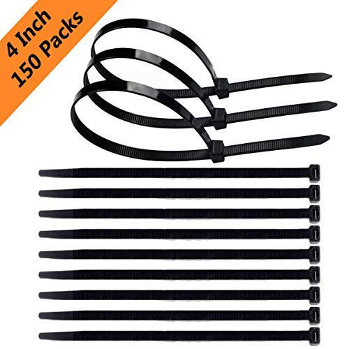 150 Pack,Multi-Purpose Cable Zip Ties,4-Inch Length,0.096 Inch Width Nylon Self Locking Heavy Duty Wire Ties Cable Ties,Black