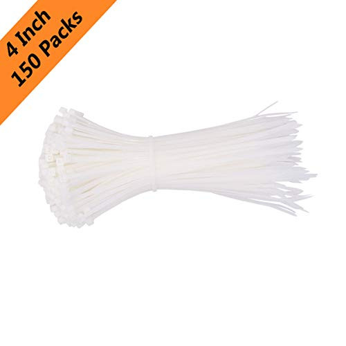 150 Pack,Multi-Purpose Cable Zip Ties,4-Inch Length, 0.096-inch Width Nylon Self Locking Heavy Duty Wire Ties Cable Ties,White