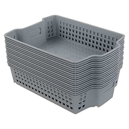 Neadas Grey Plastic Storage Baskets for Drawer Cupboard, 11.21" x 7.87" x 2.76", 6 Packs