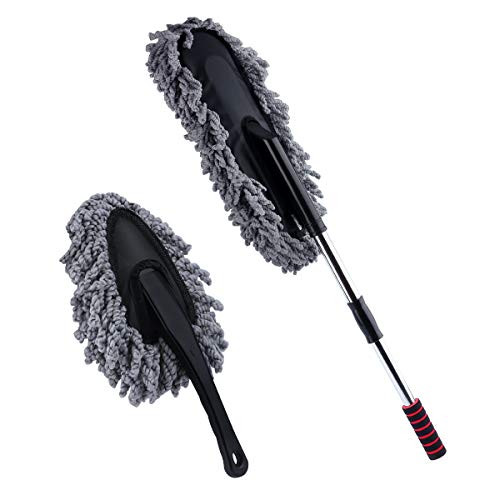 Sdootauto Car Duster, Multipurpose Car Duster Exterior Brush with Extended Handle and Interior Cleaning Dash Duster, 2 Pieces Kit
