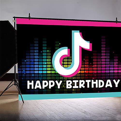 TIK Tok Birthday Party Decorations - Happy Birthday Banner,TIK Tok Backdrop and TIK Tok Banner for Girl's Music Karaoke Themed Party Supplies(5X3ft)