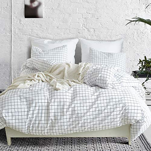 3 Piece Mini Grid Duvet Cover Set, Modern Black and White Plaid Checkered Pattern Comforter Cover with Zipper Closure Reversible Bedding Sets 3 Piece Mini Grid Duvet Cover Set, Modern Black and White Plaid Checkered Pattern Comforter Cover with Zipper Closure Reversible Bedding Sets