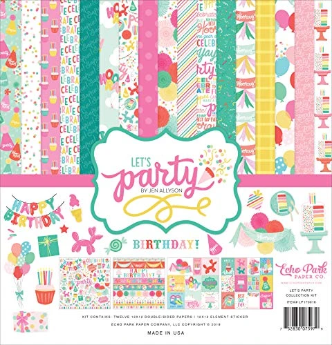 Echo Park Paper Company Let's Party Collection Kit paper, teal, pink, green, yellow