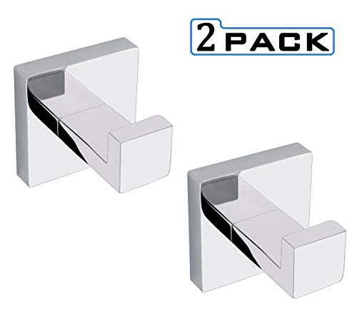 OKF Bath Towel Hook Robe Hook for Bathroom Chrome, SUS 304 Stainless Steel Square Hooks Wall Mounted, Chrome Polished Finish, 2Pack