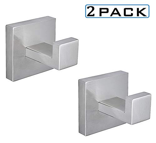 OKF Bathroom Towel Hooks Brushed Nickel Robe Hook, Hooks for Hanging Towels, Bath Hand Robe Hook Square Modern Shower Wall Mounted Stainless Steel Hooks,2 Pack