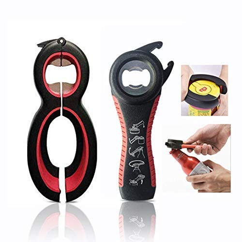 Jar Opener for Weak Hands Jar Opener Tool-6 in 1 Multi Openers 5-in-1 Bottle Opener,Twist Off Lid Kitchen Tool Suitable Jar Opener Wrench for Seniors Arthritis Women Chilren Elderly to Open (Black)