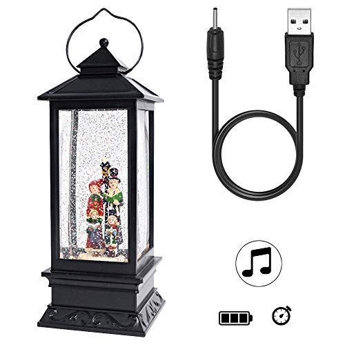 Wondise Choir Lighted Musical Snow Globe Lantern with 6 Hour Timer, 12 Inch USB Powered and Battery Operated Swirling Water Glitter Christmas Snow Globe Lantern Gifts