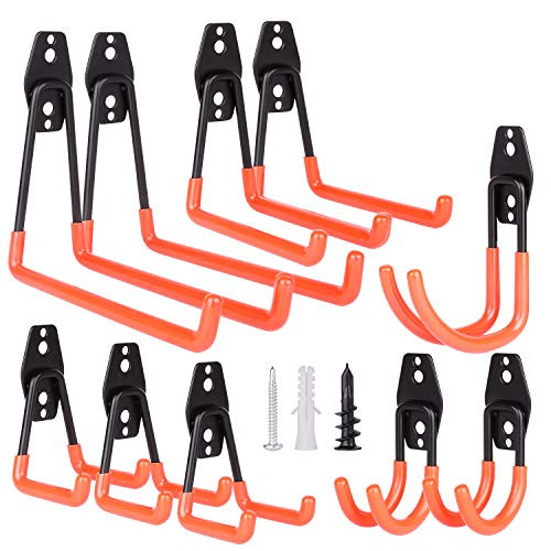 Mieuxbuck Garage Storage Hooks, 10-Pack Steel Utility Double Hooks, Heavy Duty Hooks for Bikes, Ladders, Power Tools, Bulk Items - Max 77lbs