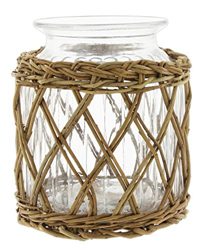 Lucky Winner Decorative Glass Jar in Wicker Basket, 7.5"