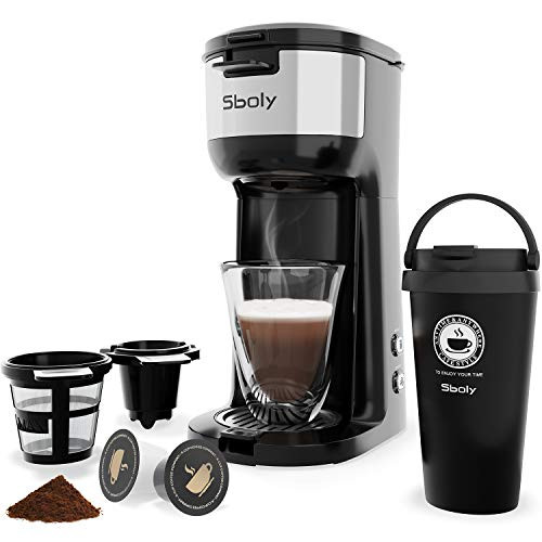 Single Serve Coffee Maker for K-Cup Pods And Ground Coffee,Thermal Drip Instant Coffee Machine Brewer with Vacuum Insulated Coffee Tumbler, Self Cleaning Function, Strength Control by Sboly