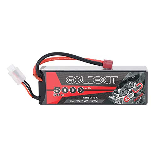 GOLDBAT 5000mAh 2S 50C 7.4V Lipo Battery Pack Hardcase with T Plug for RC Evader BX Car, Traxxas Slash Buggy RC Truck, RC Truggy RC Airplane UAV Drone FPV