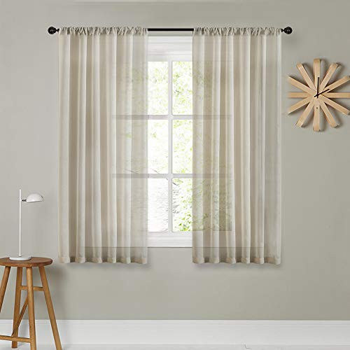 MRTREES Beige Sheer Curtains 63 inches Long Living Room Transparent Voile Curtain Panels Curtain Sheers Rod Pocket Window Treatment Drapes Light Filtering Bedroom 2 Pieces