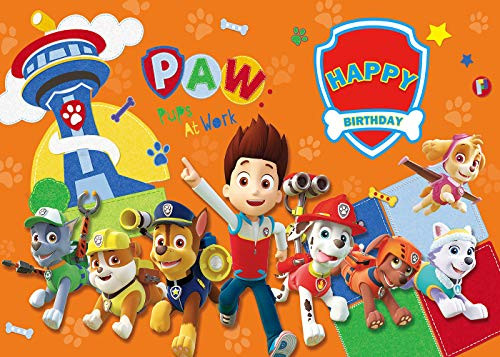Puppy Paw Photography Backdrop Cartoon Photo Background Happy Birthday Party Supply for Baby Shower Boy Girl Kids Photo Booth Studio Props Cake Table Banner 7X5FT