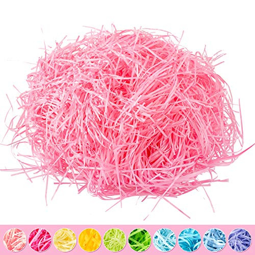 Whaline Easter Basket Grass Craft Shredded Tissue Raffia Gift Filler Paper Shreds for Baskets Egg Stuffers for Spring Party Supplies Accessories Decorations (Light Pink)