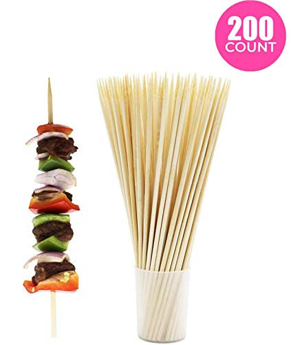 Divan Bamboo Skewers Shish Kabob, BBQ, Grill, Appetizer, Fruit, Corn, Chocolate Fountain, Cocktail (10 inch - 200 pcs)