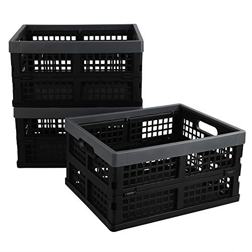 Fiaze 3-Pack 15 L Plastic Collapsible Storage Basket/Container, Black