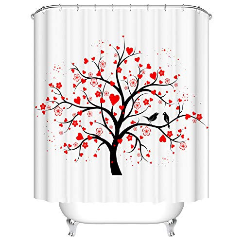 Fangkun Tree of Life Decor Shower Curtain Set - Valentine Tree with Swirling Hearts Love Future Couple Decorative - Polyester Fabric Bath Curtains - 12 Shower Hooks - 72 x 72 inches