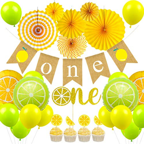 Lemon First Birthday Decorations Lemonade One High Chair Banner Cake Toppers for Summer Lemon Themed Party Supplies