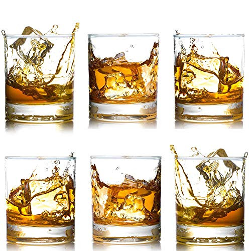 Whiskey Glasses-Premium 12 OZ Scotch Glasses Set of 6 /Old Fashioned Whiskey Glasses/Perfect Gift for Scotch Lovers/Style Glassware for Bourbon/Rum glasses/Bar Tumbler Whiskey Glasses, Clear