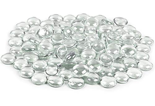 Galashield Glass Flat Clear Marbles Glass Pebbles Gems for Vase Fillers Stones Rocks (1 lb Bag / 100 Stones)